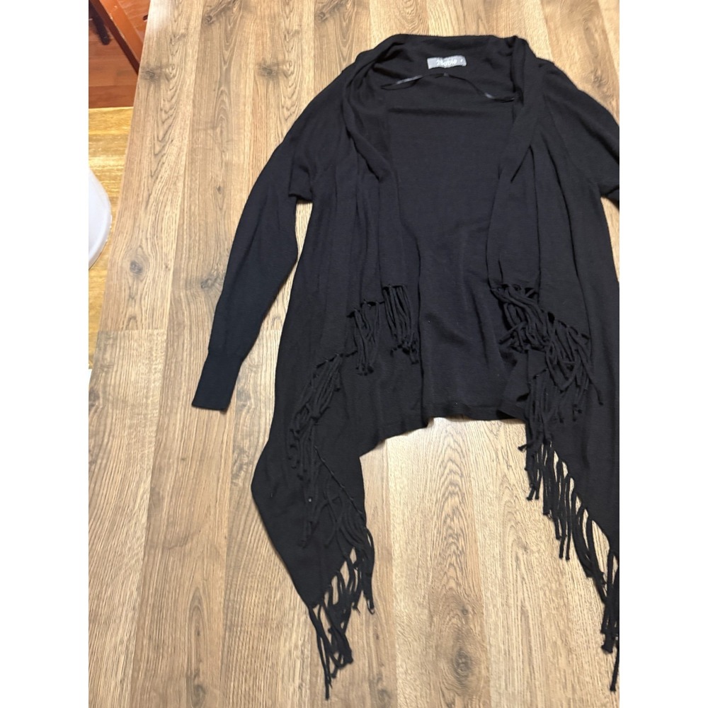 2Sable Sweater, Women's Size Small, Black, Open Cardigan, Frayed, Long Sleeve - Picture 3 of 10